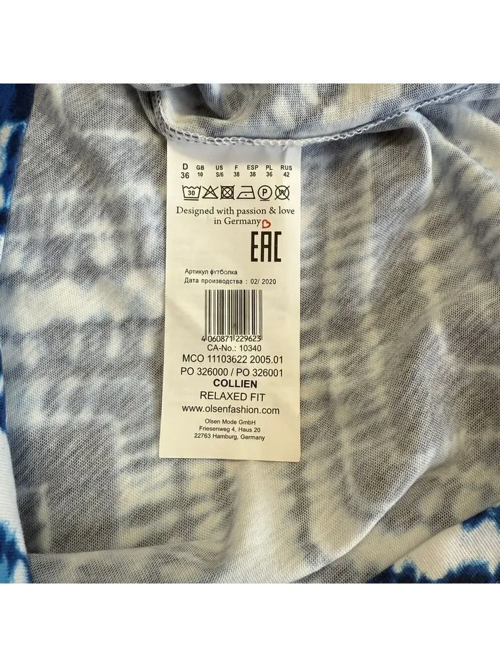 Olsen Blue White Tie Dye Chevron Short Sleeve Cotton Top T-Shirt Womens Size 6 - Picture 10 of 12